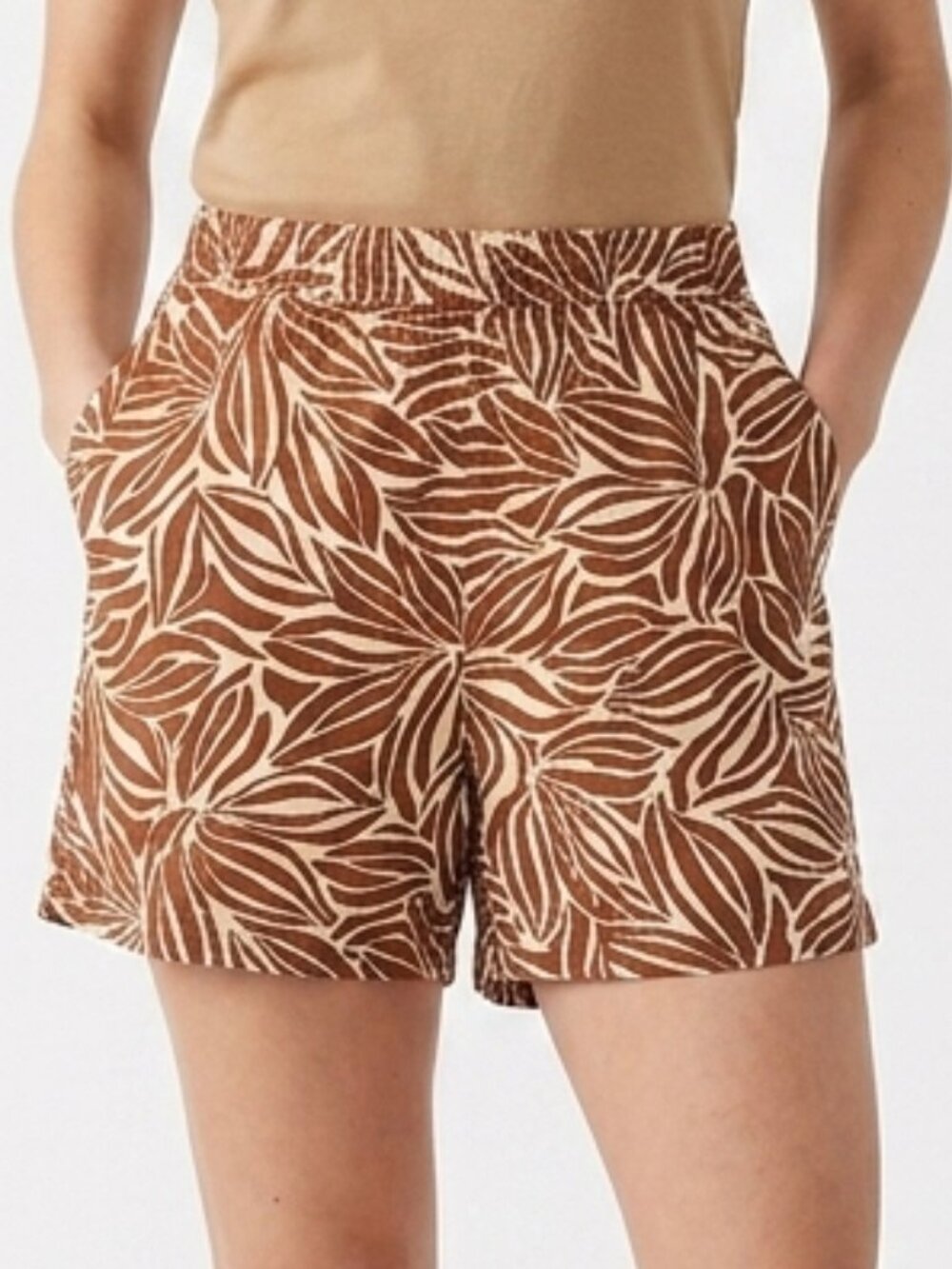 NWT Lands' End Shorts Tropical High Rise Size 8 Women's Tan Brown Viscose Eco